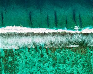 Preview wallpaper ocean, surf, aerial view, shore, wave, foam