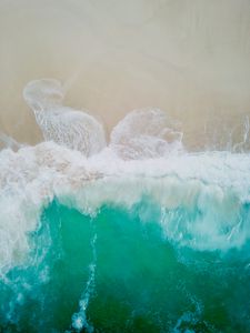 Preview wallpaper ocean, surf, aerial view, foam, water, sand, shore