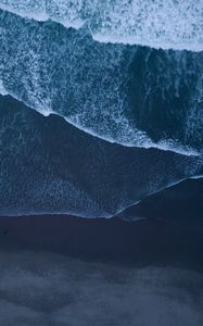 Preview wallpaper ocean, surf, aerial view, foam, waves, sand, coast