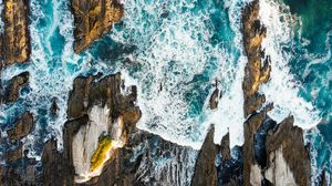 Preview wallpaper ocean, surf, aerial view, waves, shore