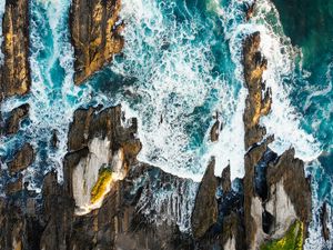 Preview wallpaper ocean, surf, aerial view, waves, shore