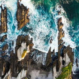 Preview wallpaper ocean, surf, aerial view, waves, shore