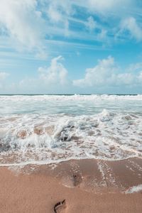 Preview wallpaper ocean, surf, foam, sand, traces, waves