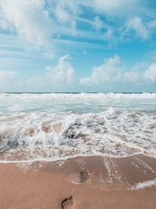 Preview wallpaper ocean, surf, foam, sand, traces, waves