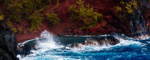 Preview wallpaper ocean, surf, rocks, trees, hawaii