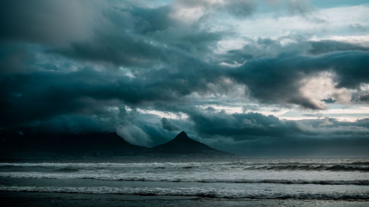 Wallpaper ocean, surf, rocks, clouds, overcast, storm
