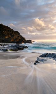 Preview wallpaper ocean, surf, rocks, shore, sand