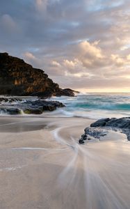 Preview wallpaper ocean, surf, rocks, shore, sand