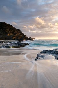 Preview wallpaper ocean, surf, rocks, shore, sand