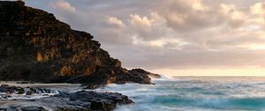 Preview wallpaper ocean, surf, rocks, shore, sand