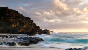 Preview wallpaper ocean, surf, rocks, shore, sand