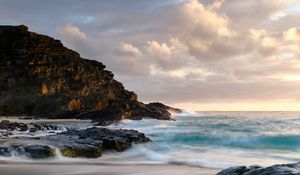 Preview wallpaper ocean, surf, rocks, shore, sand