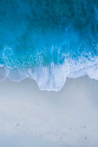 Preview wallpaper ocean, surf, sand, wave, foam, blue