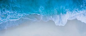 Preview wallpaper ocean, surf, sand, wave, foam, blue