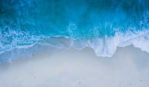Preview wallpaper ocean, surf, sand, wave, foam, blue