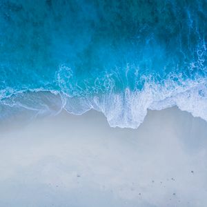 Preview wallpaper ocean, surf, sand, wave, foam, blue