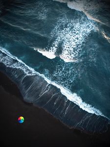 Preview wallpaper ocean, surf, waves, foam, umbrella, shore