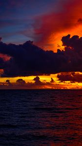 Preview wallpaper ocean, water, clouds, sunset, dark