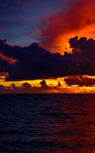 Preview wallpaper ocean, water, clouds, sunset, dark