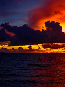 Preview wallpaper ocean, water, clouds, sunset, dark
