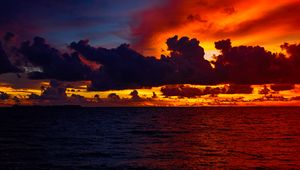 Preview wallpaper ocean, water, clouds, sunset, dark