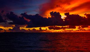 Preview wallpaper ocean, water, clouds, sunset, dark