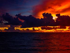 Preview wallpaper ocean, water, clouds, sunset, dark
