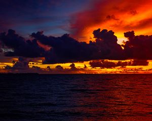 Preview wallpaper ocean, water, clouds, sunset, dark