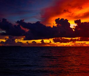 Preview wallpaper ocean, water, clouds, sunset, dark