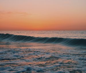 Preview wallpaper ocean, water, waves, horizon, sunset