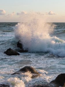 Preview wallpaper ocean, water, waves, spray, stones