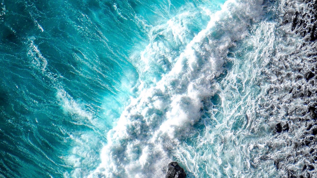 Wallpaper ocean, wave, foam, surf, aerial view, water