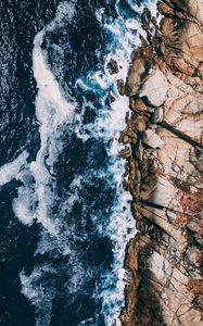 Preview wallpaper ocean, waves, aerial view, stones, surf, foam