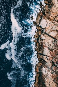 Preview wallpaper ocean, waves, aerial view, stones, surf, foam