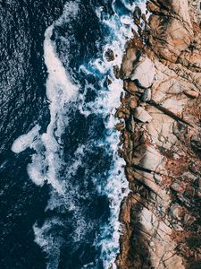 Preview wallpaper ocean, waves, aerial view, stones, surf, foam