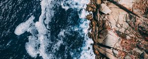 Preview wallpaper ocean, waves, aerial view, stones, surf, foam