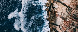 Preview wallpaper ocean, waves, aerial view, stones, surf, foam