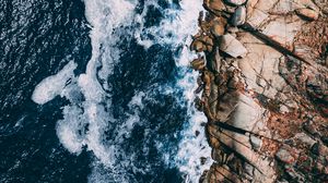 Preview wallpaper ocean, waves, aerial view, stones, surf, foam