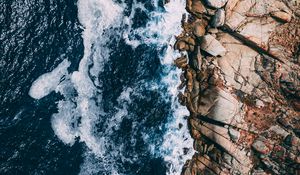 Preview wallpaper ocean, waves, aerial view, stones, surf, foam