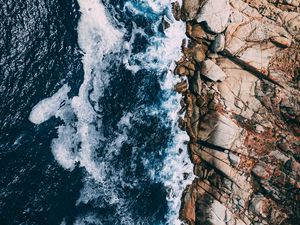 Preview wallpaper ocean, waves, aerial view, stones, surf, foam