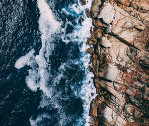 Preview wallpaper ocean, waves, aerial view, stones, surf, foam