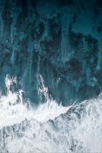 Preview wallpaper ocean, waves, aerial view, surfer, water, surface