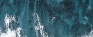 Preview wallpaper ocean, waves, aerial view, surfer, water, surface