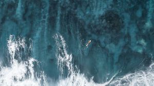 Preview wallpaper ocean, waves, aerial view, surfer, water, surface