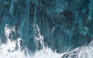 Preview wallpaper ocean, waves, aerial view, surfer, water, surface