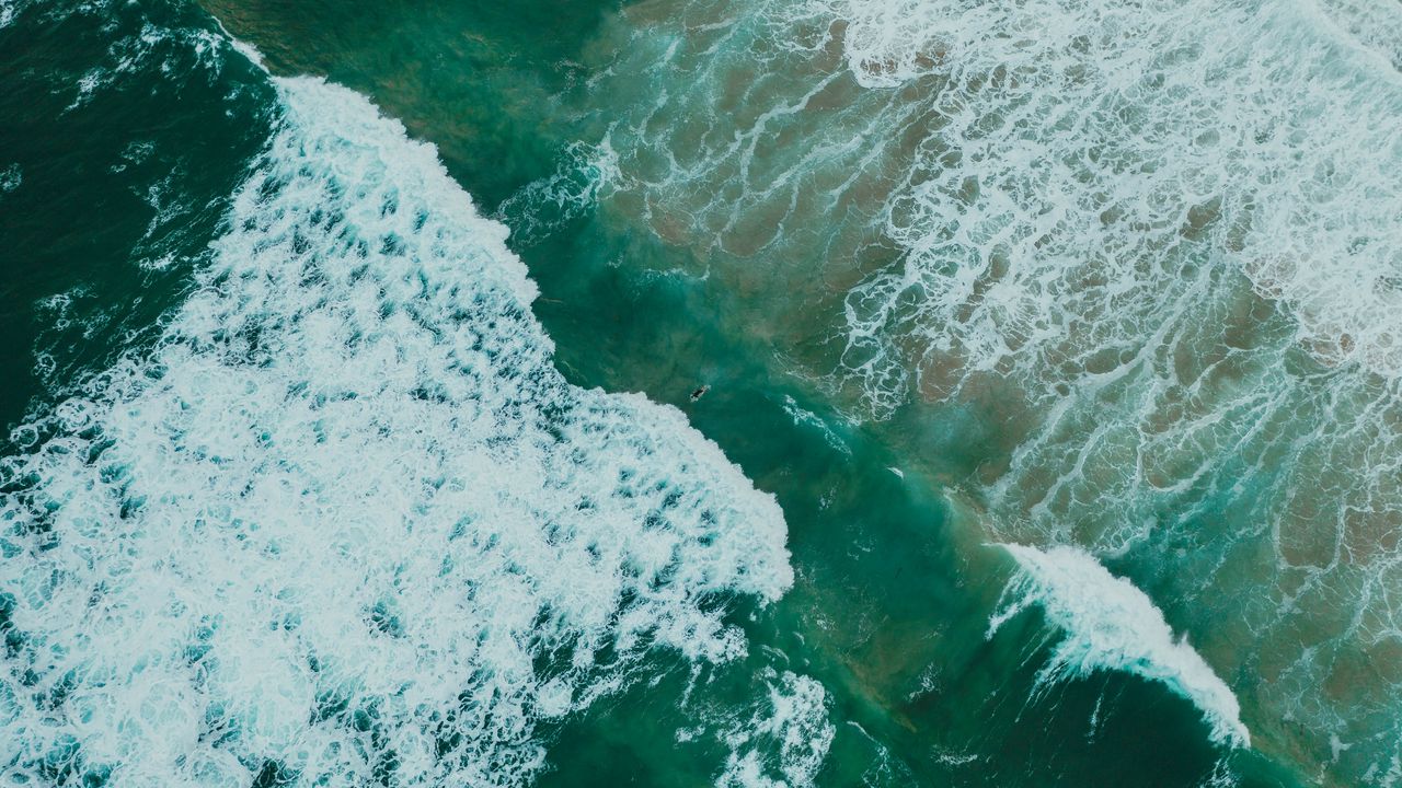 Wallpaper ocean, waves, aerial view, surface, water