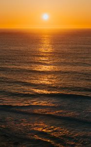 Preview wallpaper ocean, waves, horizon, sun, sunset