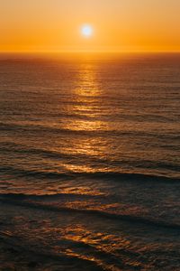 Preview wallpaper ocean, waves, horizon, sun, sunset
