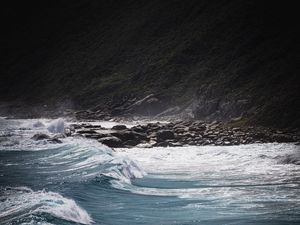 Preview wallpaper ocean, waves, spray, coast, stones