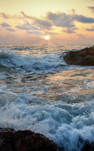 Preview wallpaper ocean, waves, sunset, coast, landscape